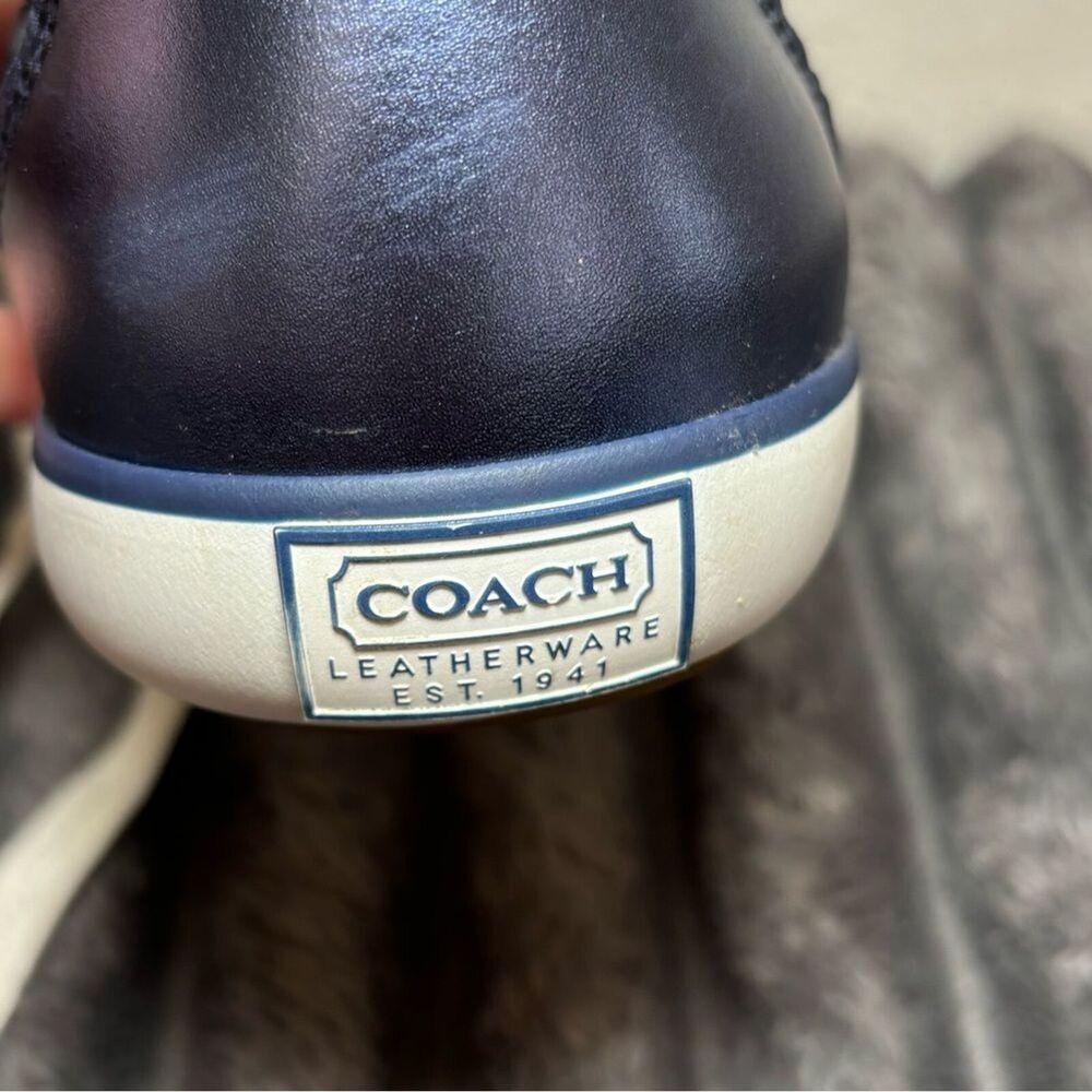 Coach Women's EUC Navy Blue Sequin Sneakers with Navy Leather & white trim. Sz 6 - Picture 12 of 13